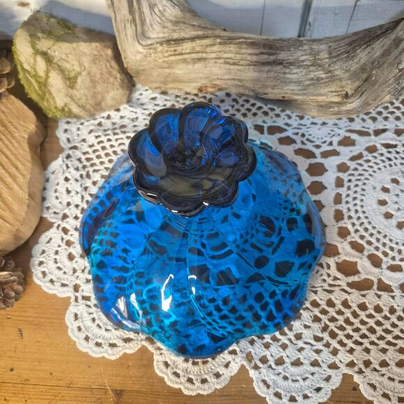 VIKING Vintage Blue Glass Pedestal Bowl - Picture 8 of 11
